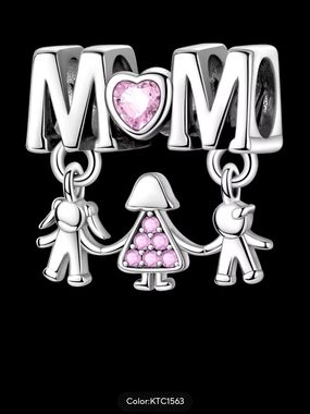Sterling Silver 'MOM' Charm Bracelet with Family Dangles - Silver